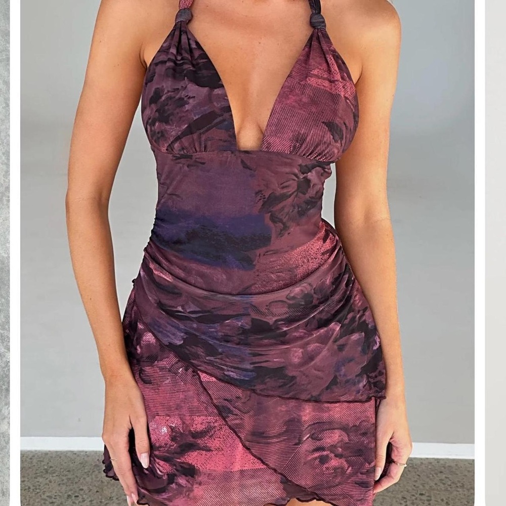 Tiger Mist Purple Red Mini Sundress for Night Out